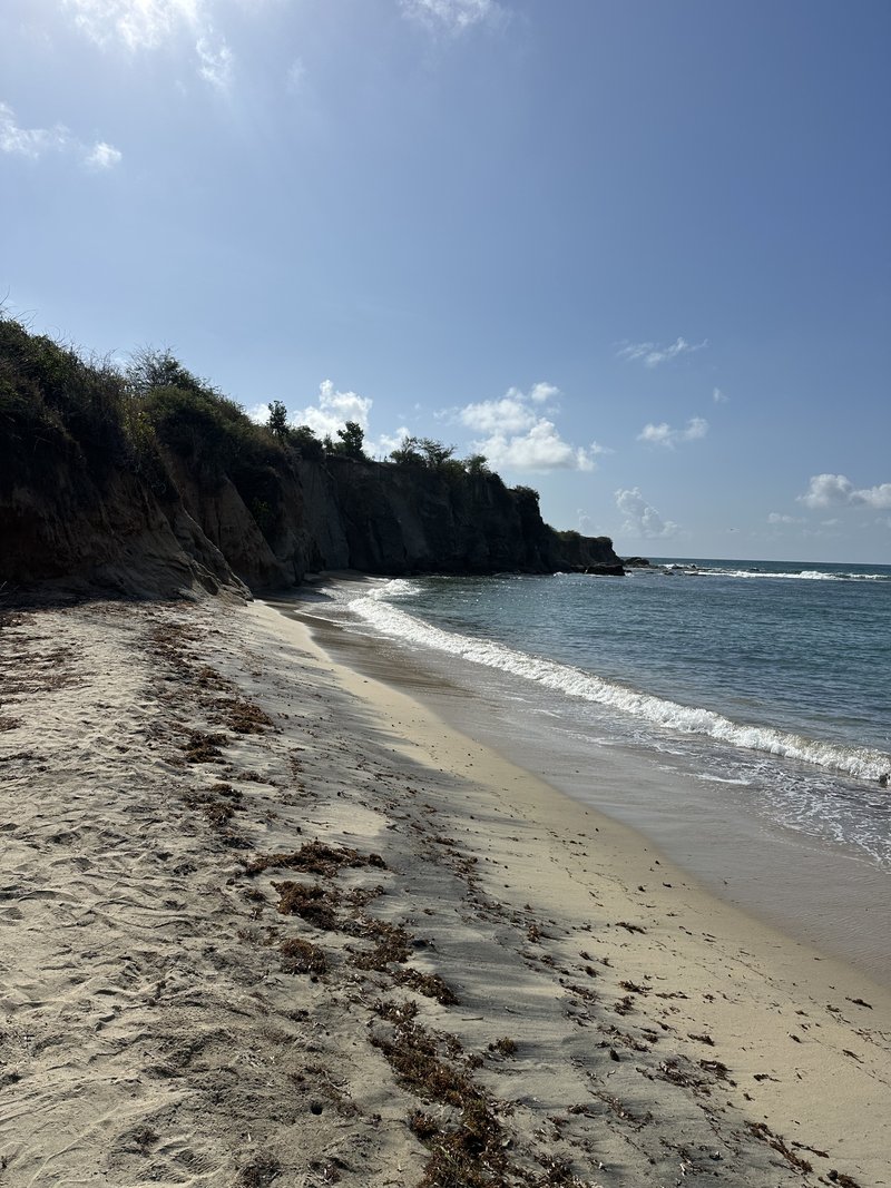 South coast beach at Vieques with cliff and breaking surf